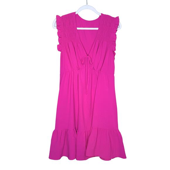 Shein Curve Sleeveless Tie Front Ruffle Hem Mini Dress Size 0XL Boho Summer Pink - Picture 1 of 10